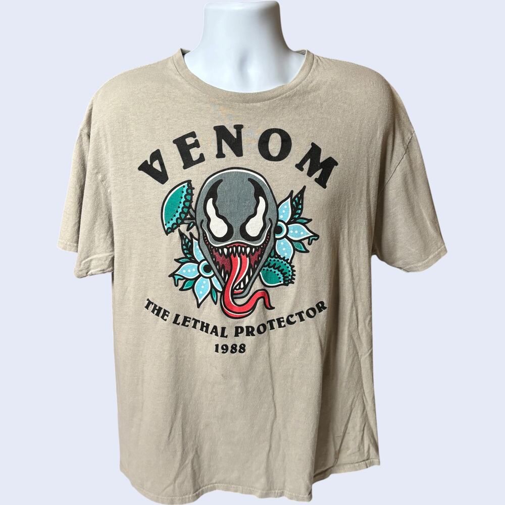Marvel 2X Venom Lethal Protector Floral Tattoo Graphic Tee Beige